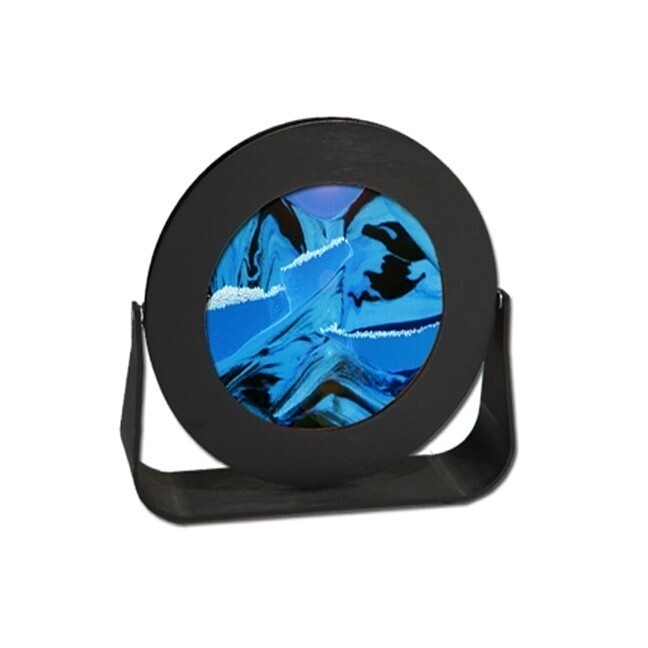 Round Sand Picture Ocean Blue Black Metal Frame