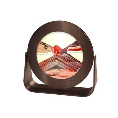 Round Moving Sand Pictures Art Red Volcanic Clear Black Frame