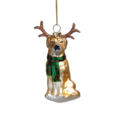 Dog And Antlers Glass Ornament