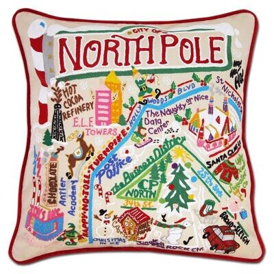 North Pole City Hand-Embroidered Pillow by Catstudio