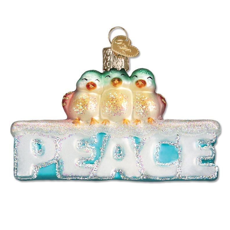 PEACE BIRDS GLASS CHRISTMAS ORNAMENT