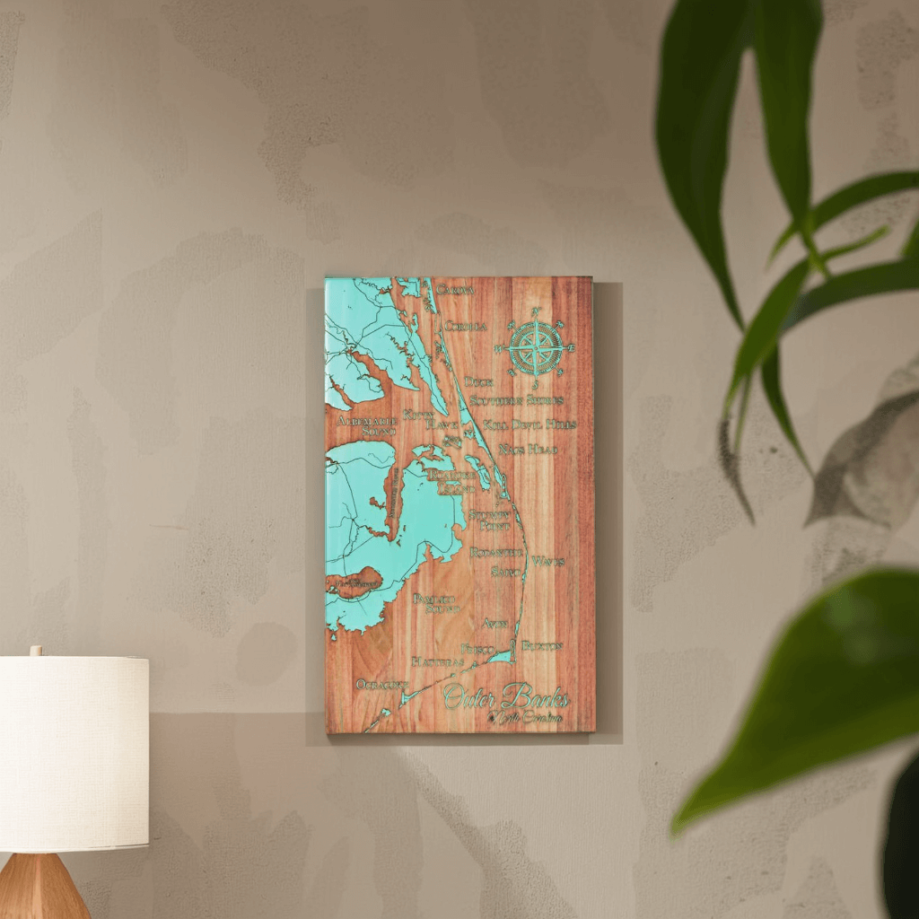Outer Banks NC Wooden Map-High (Island-Oasis-Teal)