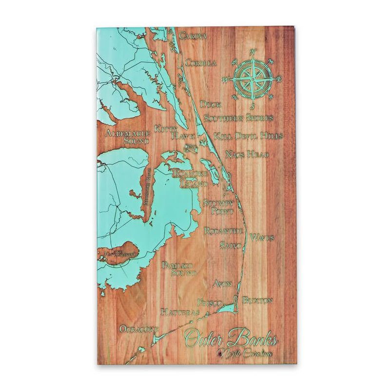 Outer Banks NC Wooden Map-High (Island-Oasis-Teal)