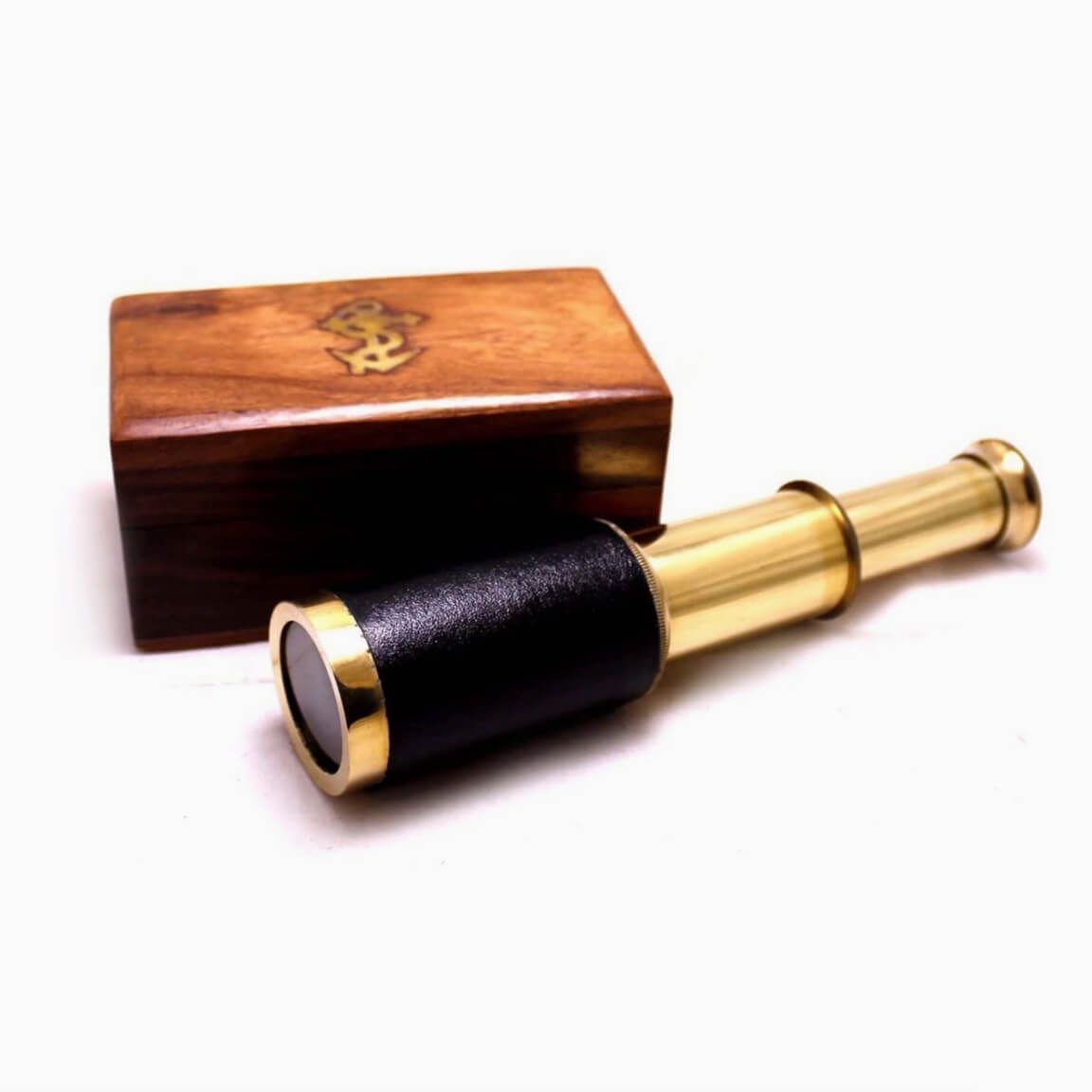 Nautical Brass Pullout 6" Telescope With Rosewood Box