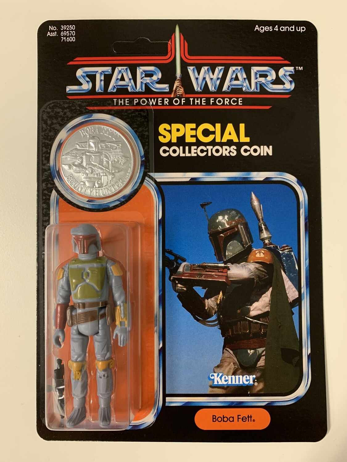 Carded POTF&#39;85 Rocket Fett (Painted Purple J-Slot) With Aluminum Coin
