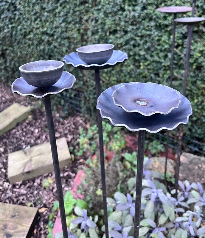 Trio of crimped flower Bee/insect water stations