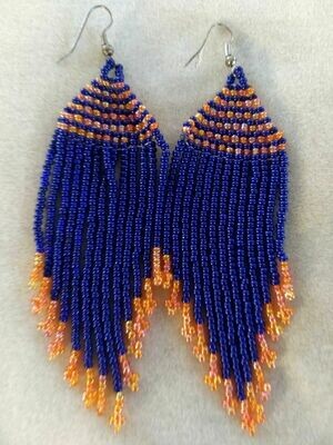 Hand-beaded Navy Blue and Orange Earrings