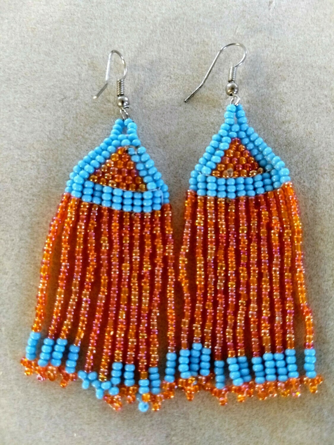 Hand-beaded Navy Blue and Orange Earrings