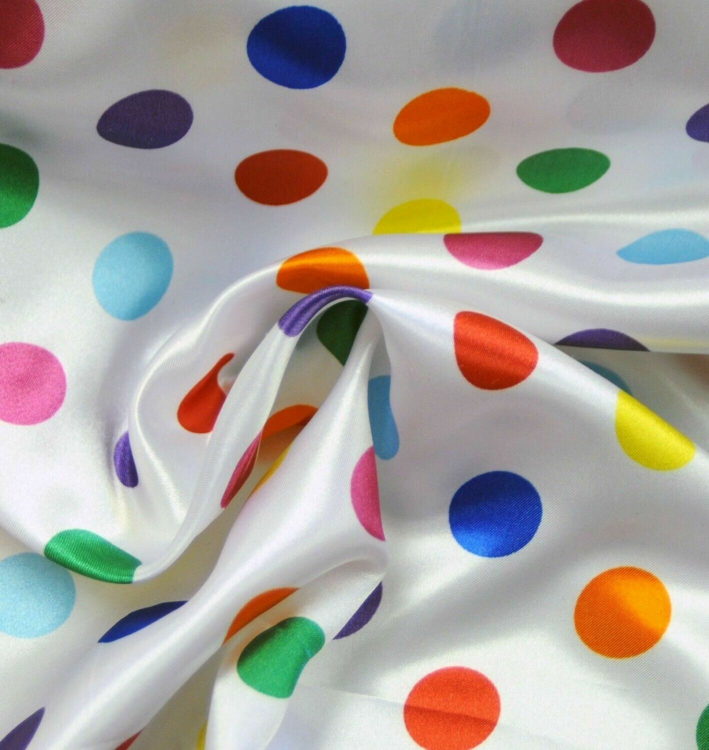Polka Dot RAINBOW White SHINY SATIN 100% Polyester Pantie Lingerie Fabric 60 BTYD