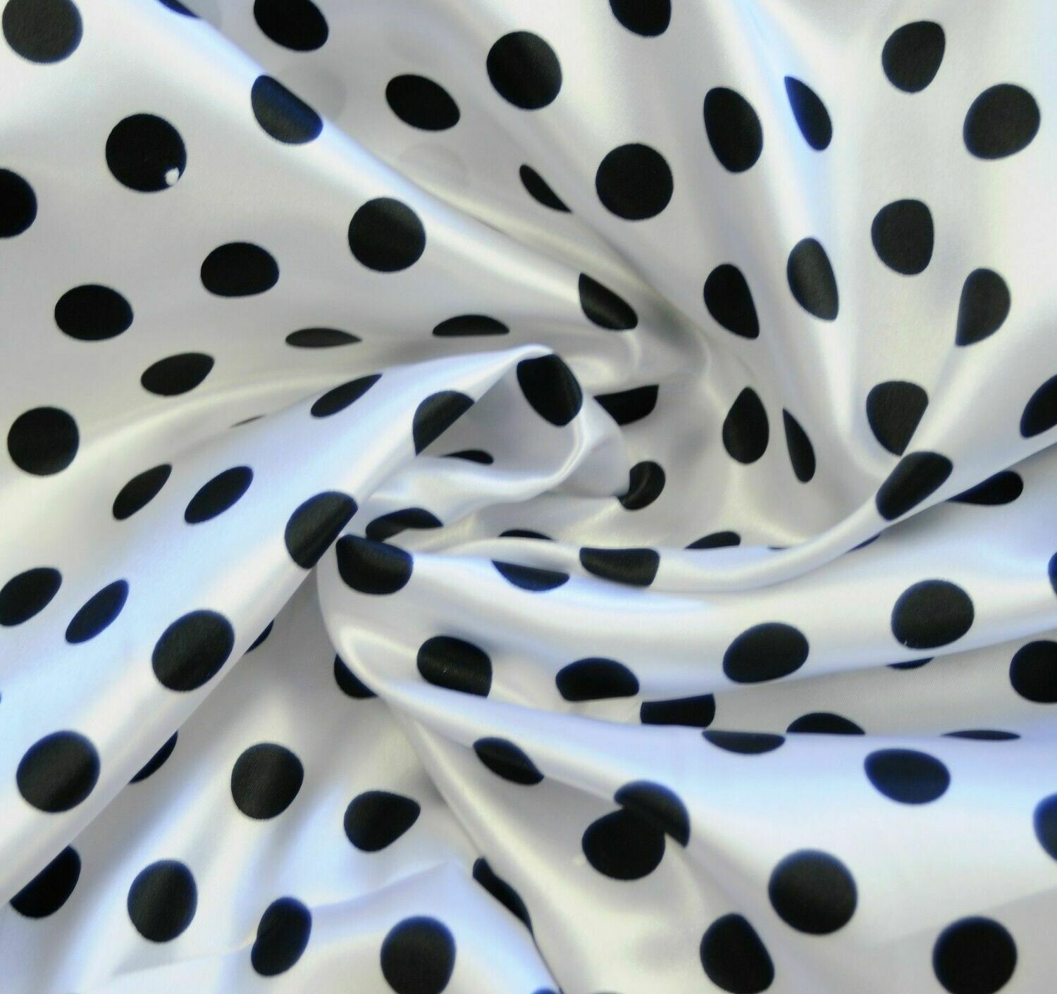 Polka Dot White Black SHINY SATIN 100% Polyester Pantie Lingerie Fabric 60