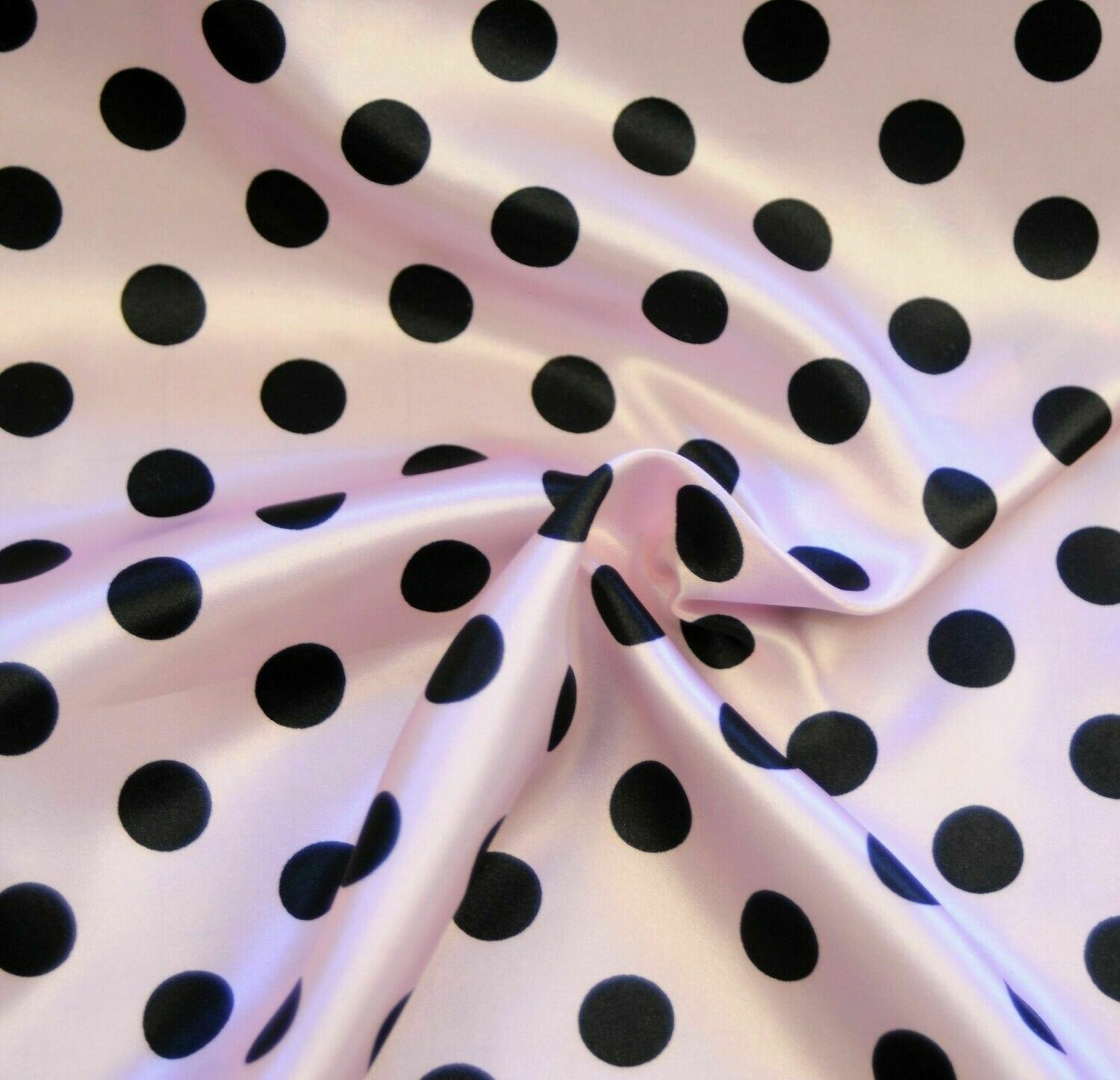 Polka Dot Pink w Black SHINY SATIN 100% Polyester Pantie Lingerie Fabric 60