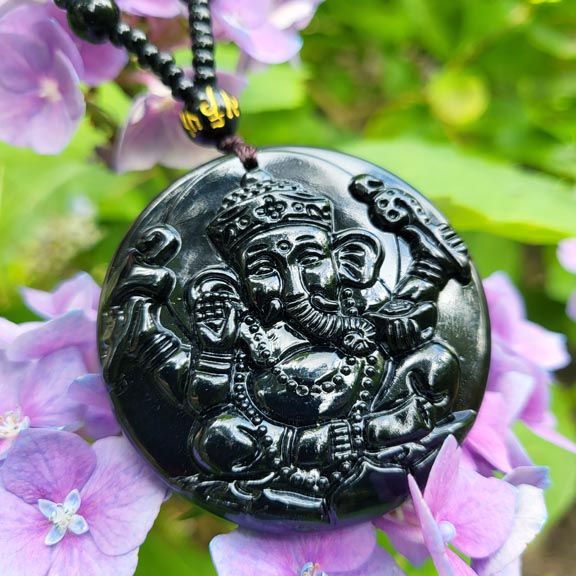 Ganesh Necklace in Obsidian