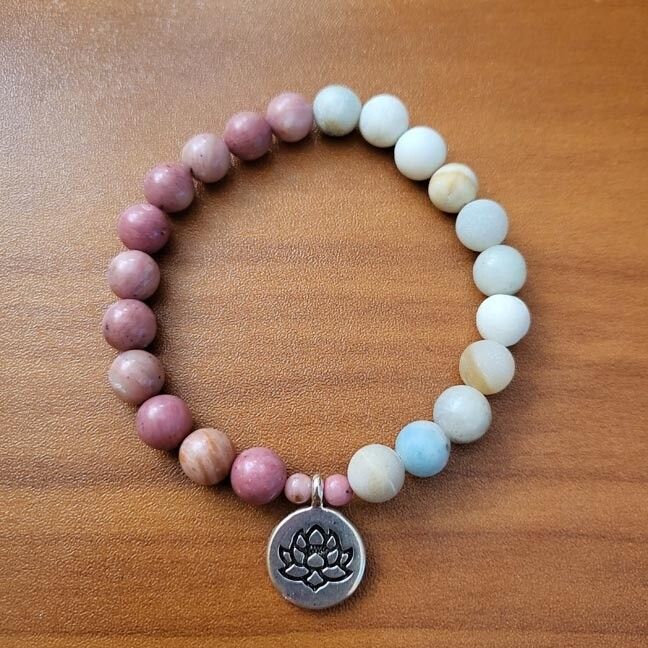 🌺Rhodonite and Amazonite Lotus Bracelet