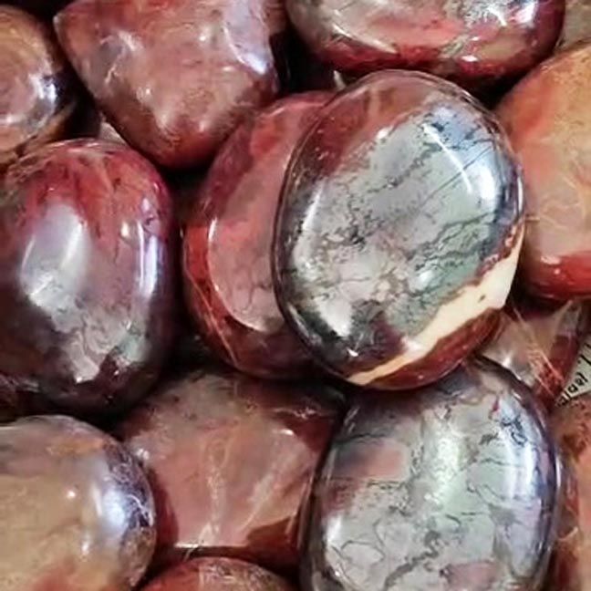 🔥 Red Jasper in Hematite Palm Stones