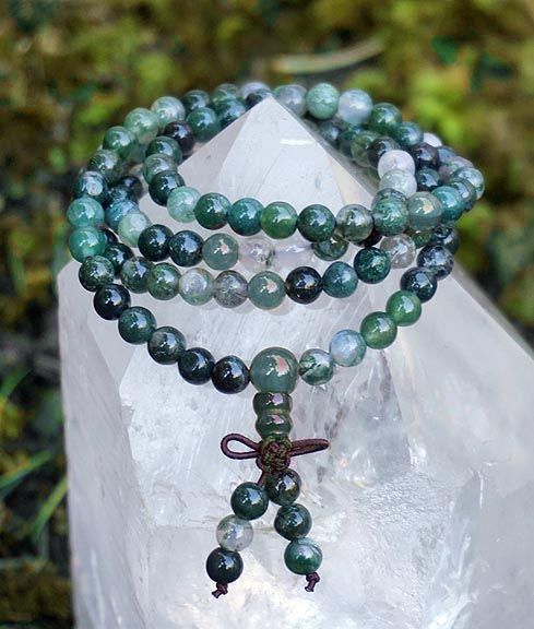 🌿 Forest Heart Moss Agate Mala
