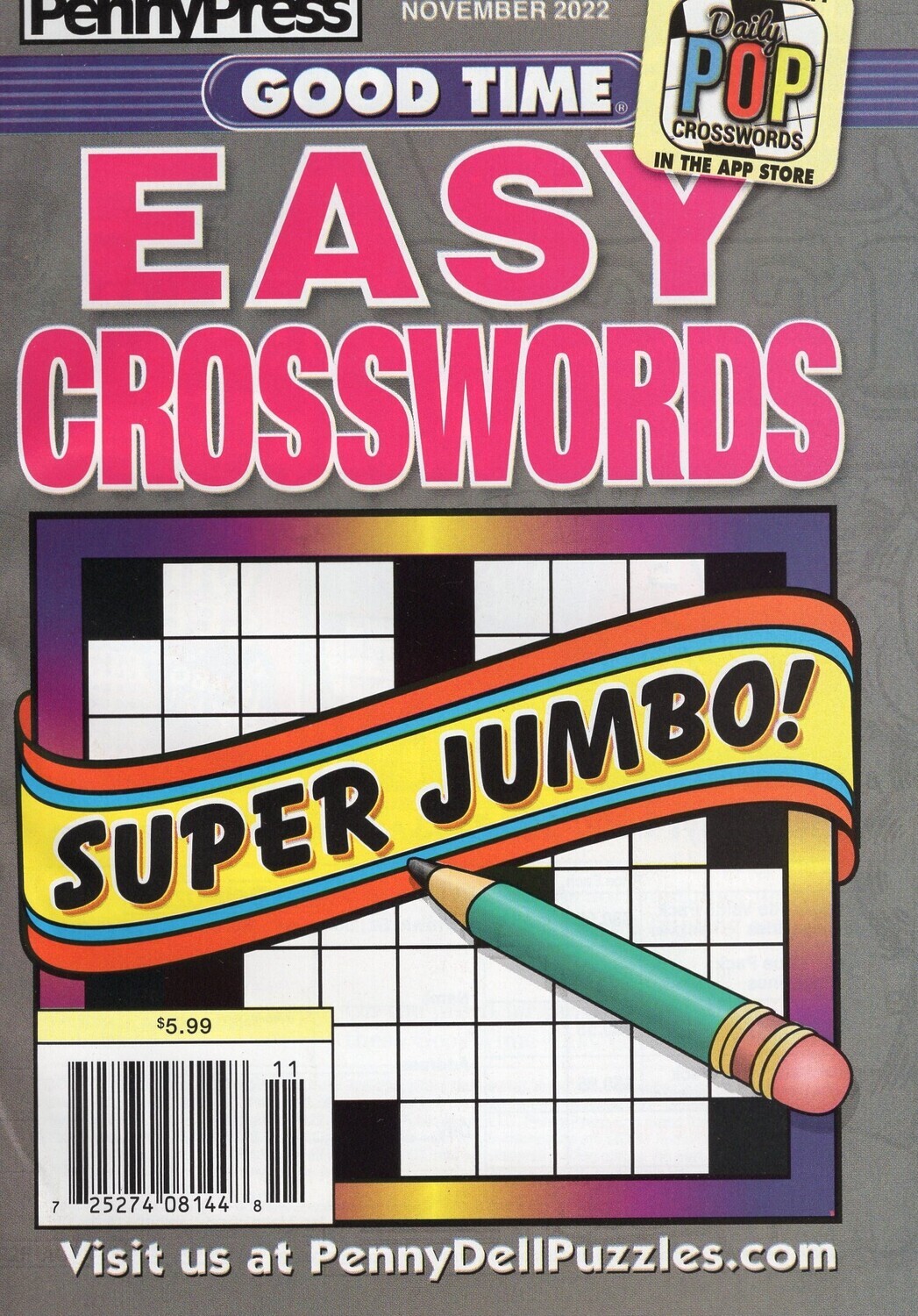 Penny Press Easy Crosswords Nov 2022 -Free Shipping!