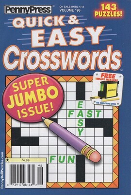 Penny Press Quick & Easy Crosswords Puzzle Books -Free Shipping!