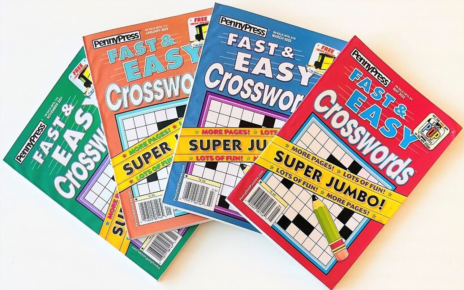 Lot of 4 Penny Press Dell Fast Easy Crosswords Puzzle Books -Free Shipping!
