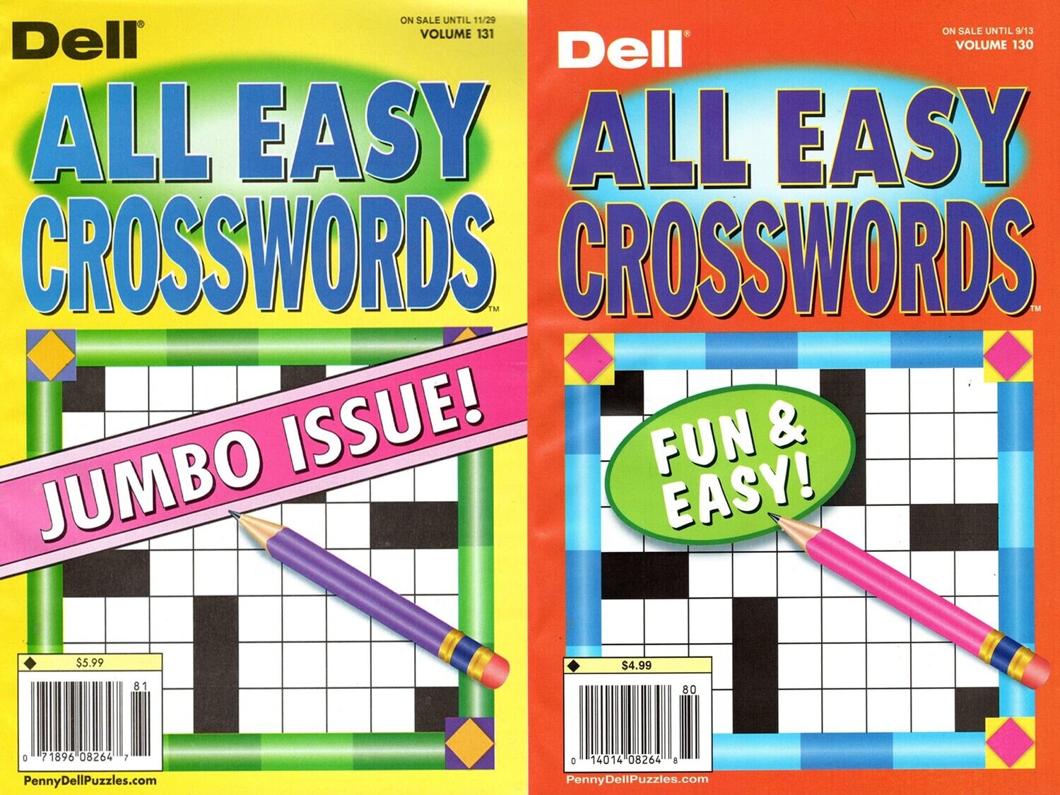 Pack of 2 Dell All Easy Crossword Puzzle Books -Free Shipping!