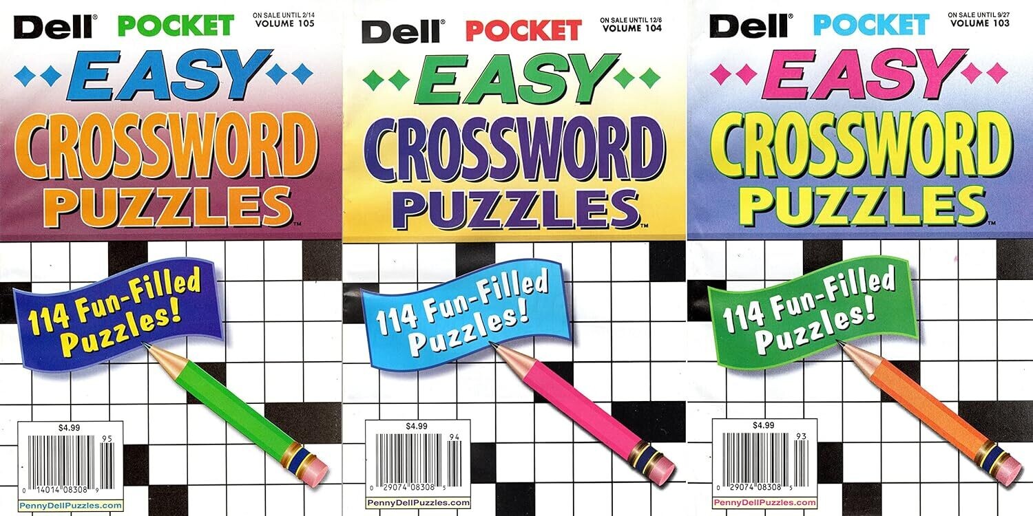 Lot Of 3 Dell Pocket Easy Crossword Puzzles (Over 340 Puzzles)