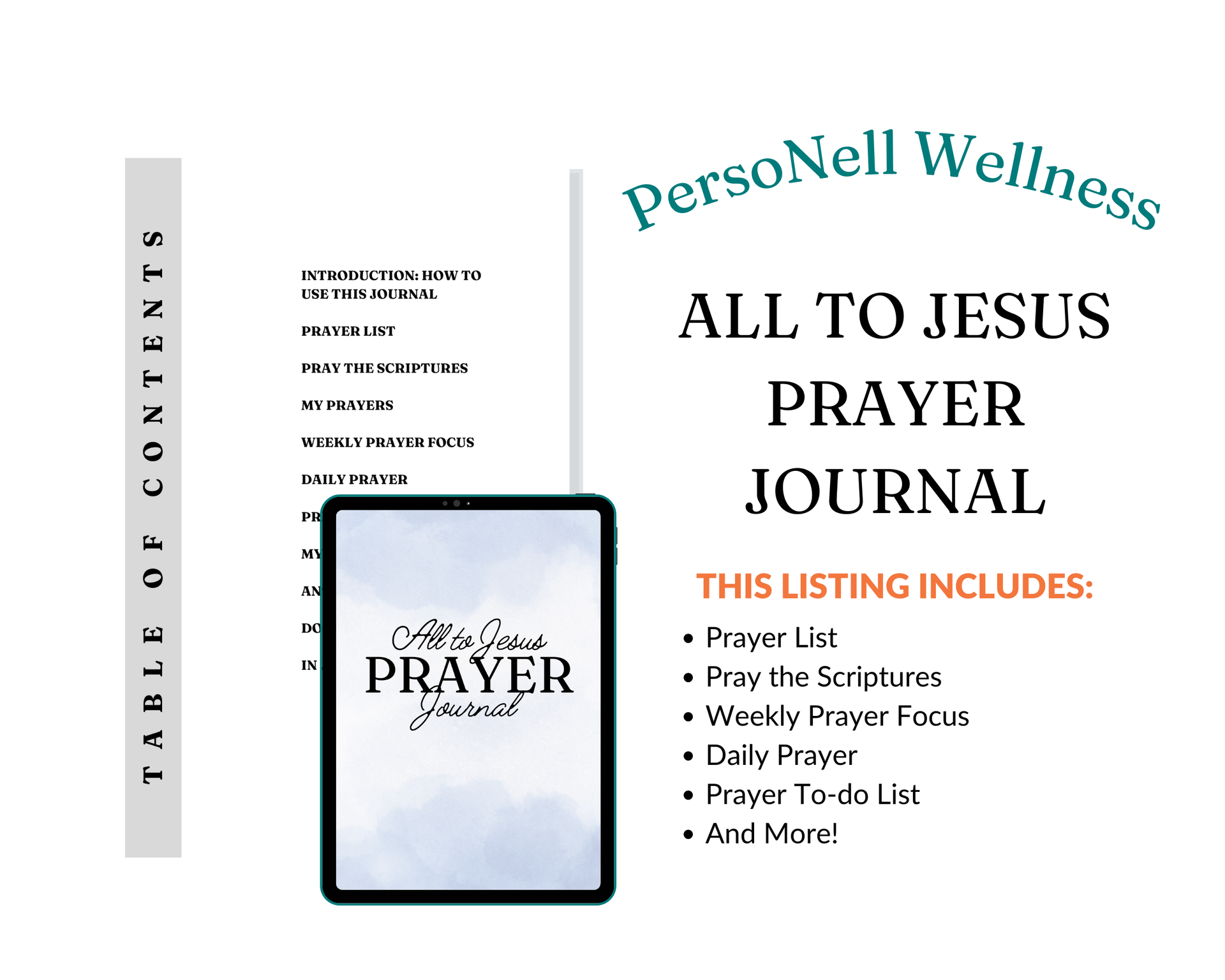 Cover of the All to Jesus Prayer Journal, a 31-day digital and printable prayer journal designed to enhance prayer and spiritual growth for Christian women. The minimalist cover features elegant typography and a blue watercolor background that resembles a blue sky with heavenly clouds.