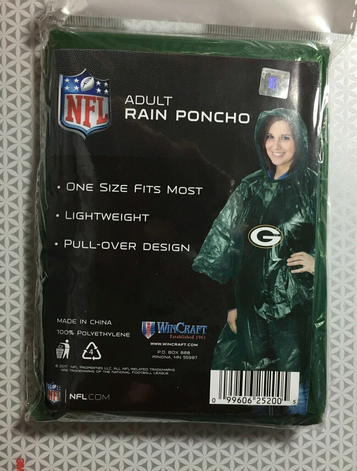 Green Bay Packers  Adult Rain Poncho….(SALE Reg $7.50 Sale $5.62)