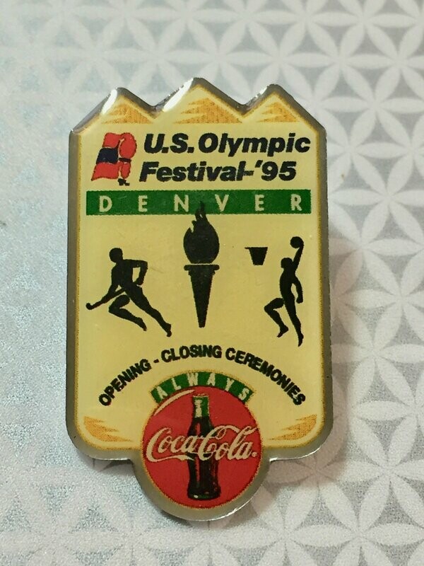 US Olympic Festival 1995 Denver Sponsored by Coca Cola Opening and Closing Ceremonies Lapel Pin​ (Hockey and Basketball) -NEW
(SALE Reg $8.00 Sale $6.00)