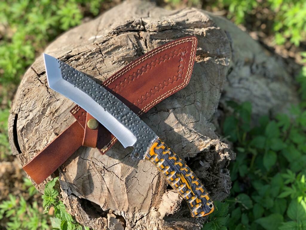 1095 Steel Handmade Tanto Knife with Sheath 