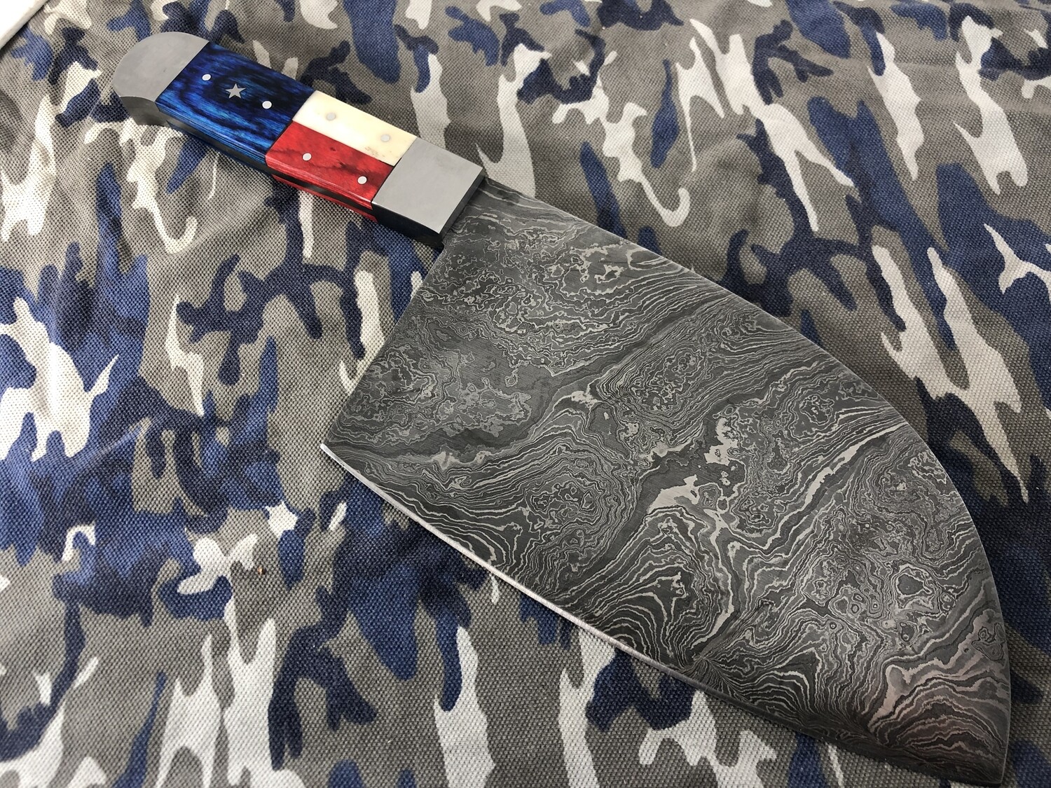 Damascus Steel Cleaver Texas Flag Handle Outdoor knife