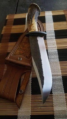 Steel Hunting Knife With Antler Handle