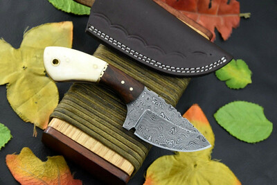 Damascus Steel skinner With Leather Sheath