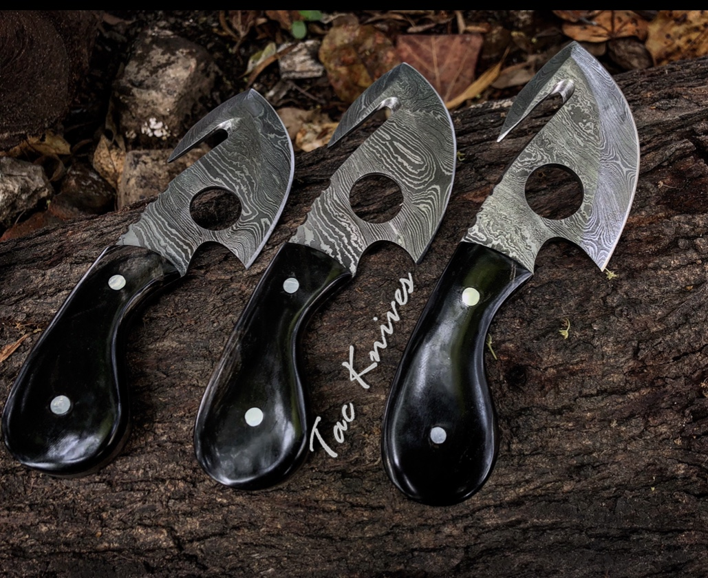 Pack of 3 gut hook Skinner Knives With Leather Sheath