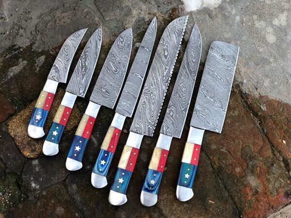 7 Pcs Kitchen Knife Set With Texas Flag Handle