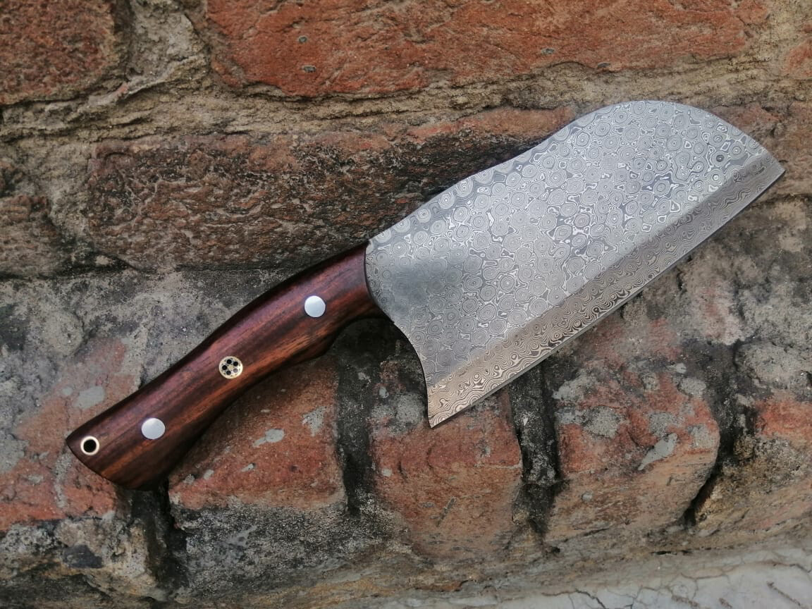 Damascus Steel Chopper With Leather sheath