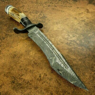 Damascus hunting Knife With Damascus Guard and pommel