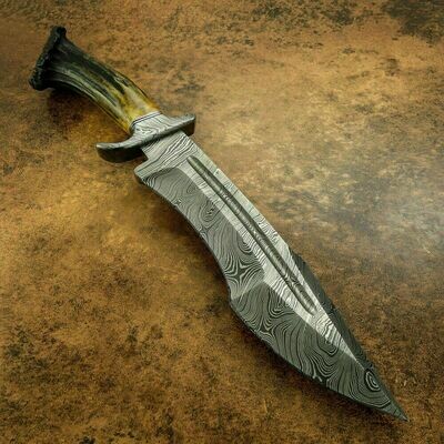 Damascus Steel Hunting Knife With Antler Handle