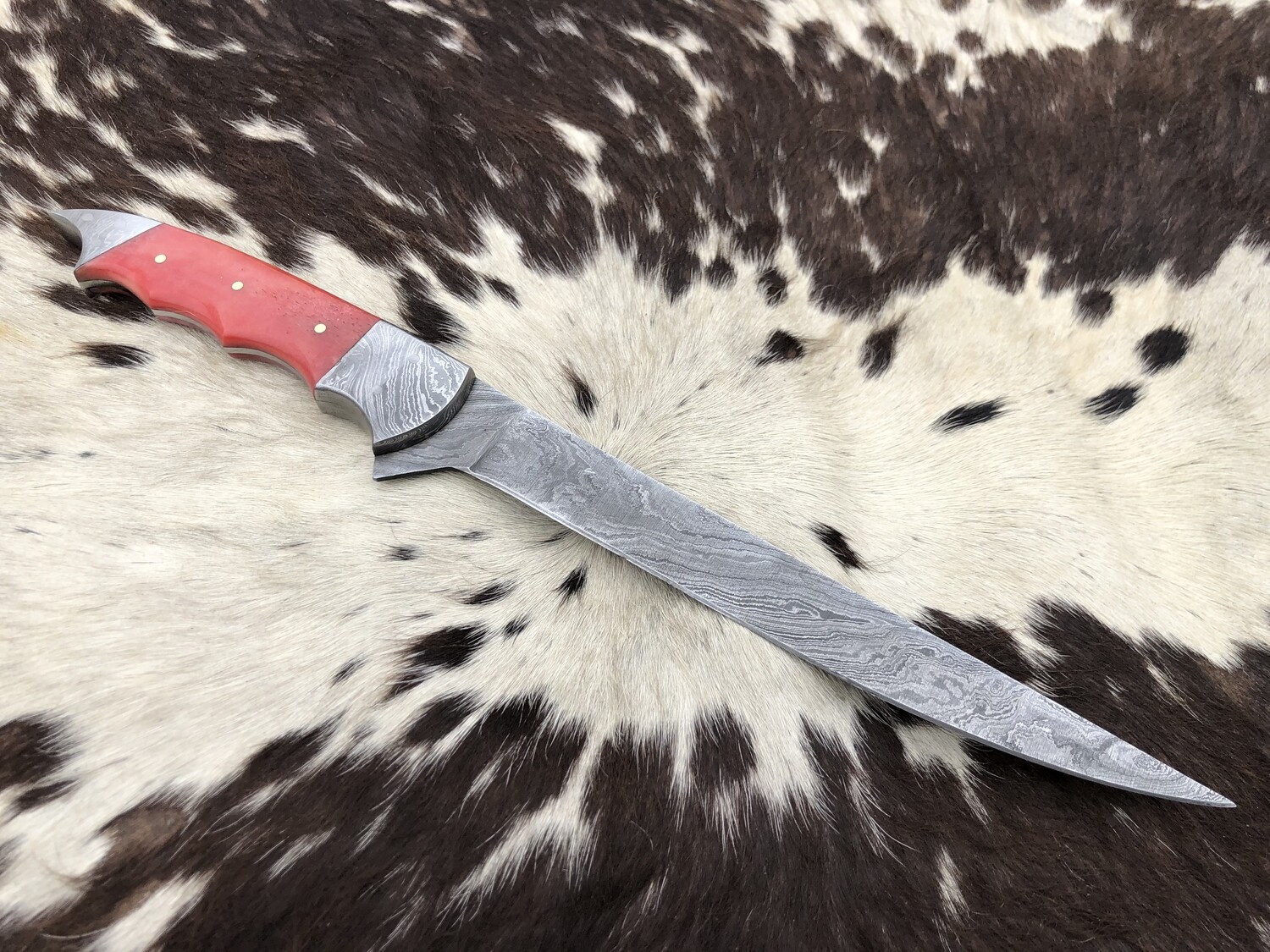Damascus Fillet Knife With Colored Bone Handle