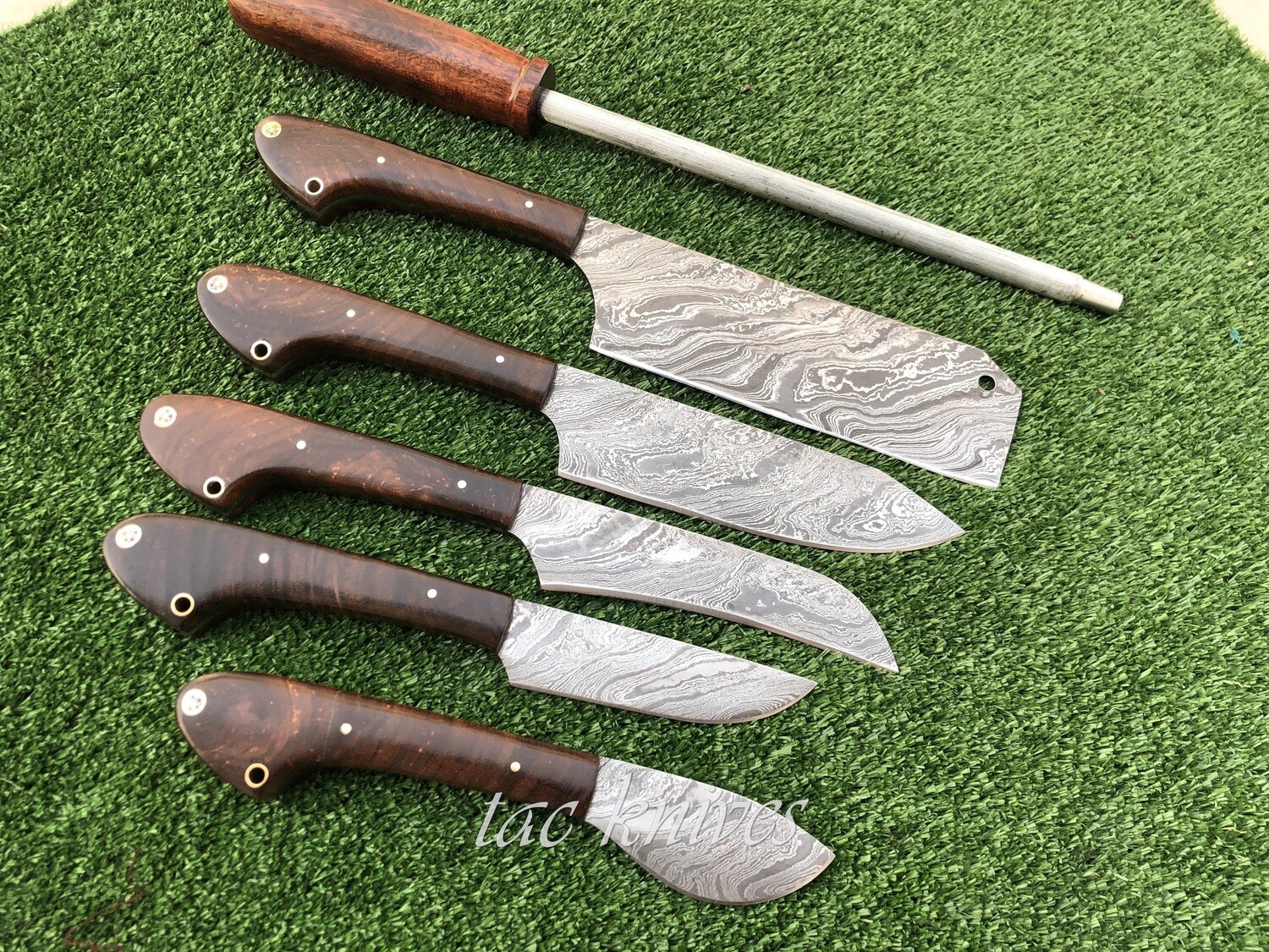 Damascus Steel Kitchen Knife Set With Rose Wood