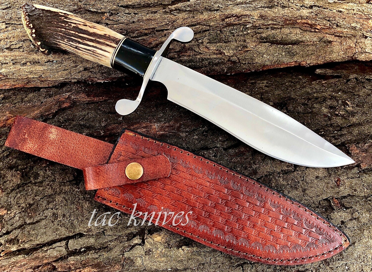 Steel Hunting Knife With Antler Handle And Steel Guard