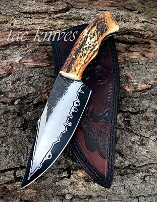 Handmade 1095 Steel Hunting Knife With Antler Handle