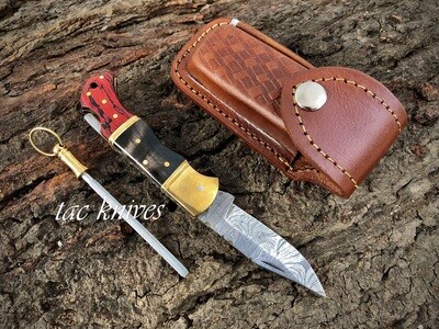 ​Damascus Steel Pocket Knife With Wood Handle | Personalized Knife | Customized Knife| Handmade Knife