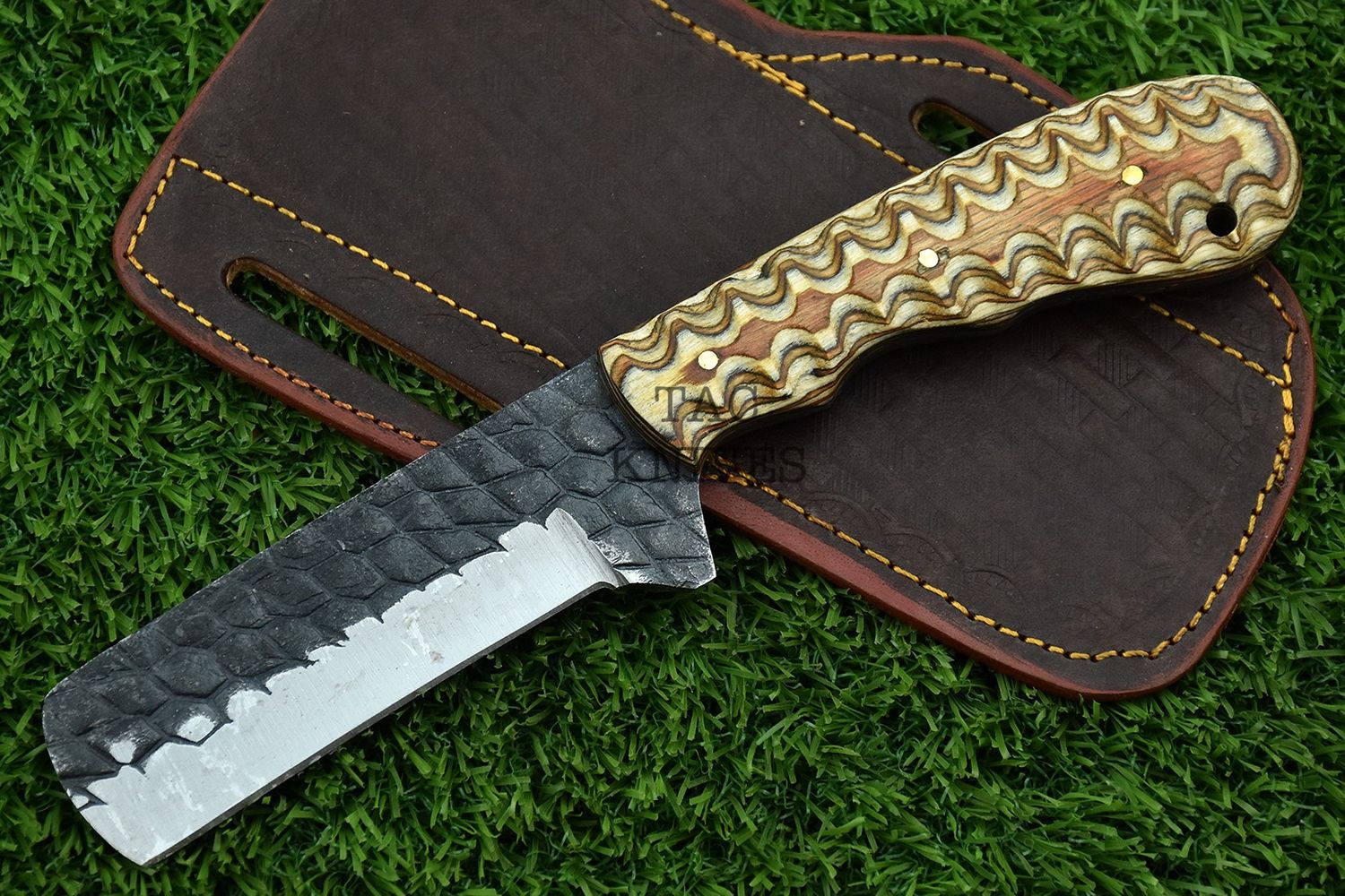 Handmade Tear Drop Bull Cutter Knife with Pure Grain Leather Sheath