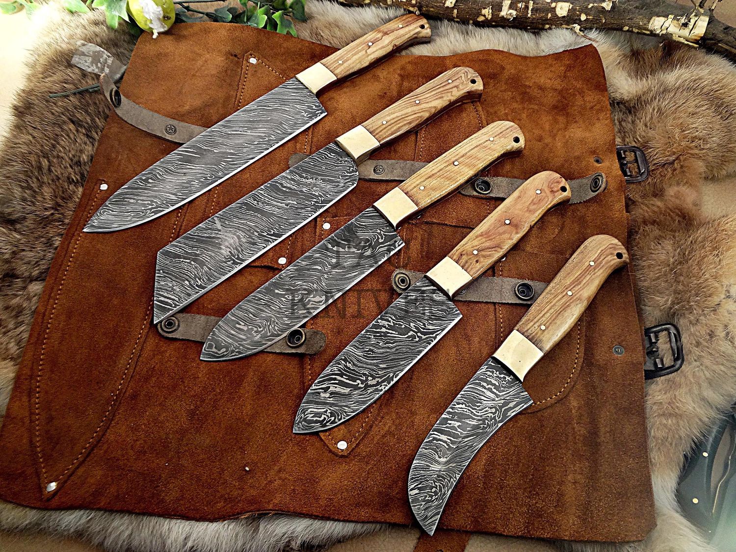 Premium Custom Damascus Steel Kitchen Knife Set - Handmade With Exotic Handle