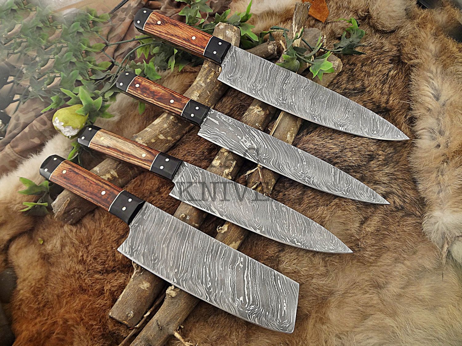 Premium Custom Damascus Steel Kitchen Knife Set - Handmade With Exotic Handle