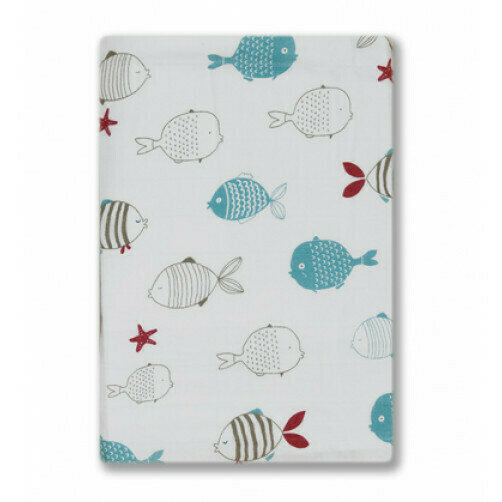 Bamboo Muslin Blankets -Red & Blue Fish