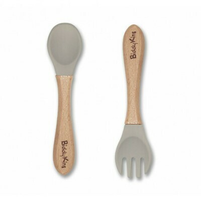 Bamboo Silicone Spoon & Fork Set - Grey