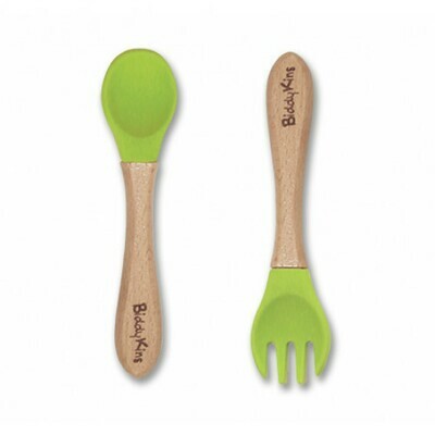 Bamboo Silicone Spoon & Fork Set - Light Green