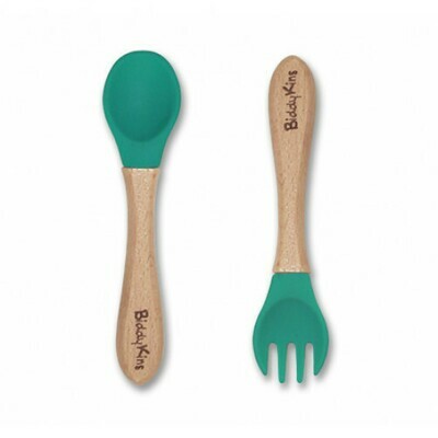 Bamboo Silicone Spoon & Fork Set - Turquoise