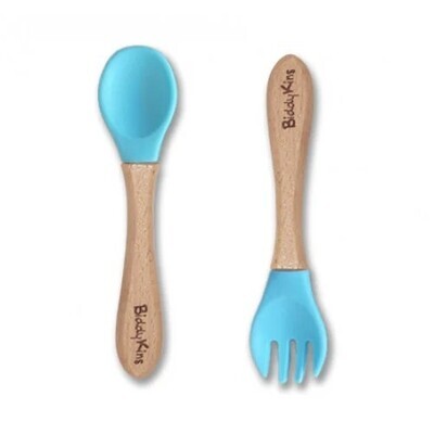 Bamboo Silicone Spoon & Fork Set - Light
Blue