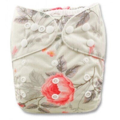 Biddykins - Standard Print OSFM Pocket - Cream With Pink Flower & Butterflies